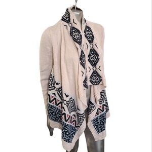 🪻BOGO🪻 PINK ROSE Boho Waterfall‎ Open Front Cardigan Southwest Cream Blue